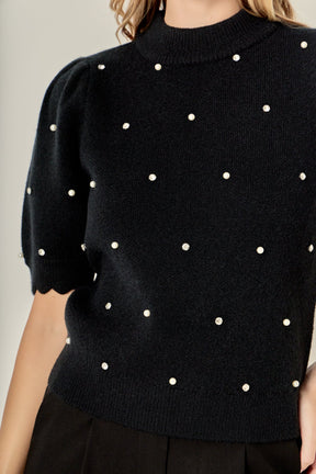 ENGLISH FACTORY - Scalloped Puff Sleeve Embellishment Knit - SWEATERS & KNITS available at Objectrare