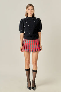 ENGLISH FACTORY - Scalloped Puff Sleeve Embellishment Knit - TOPS available at Objectrare