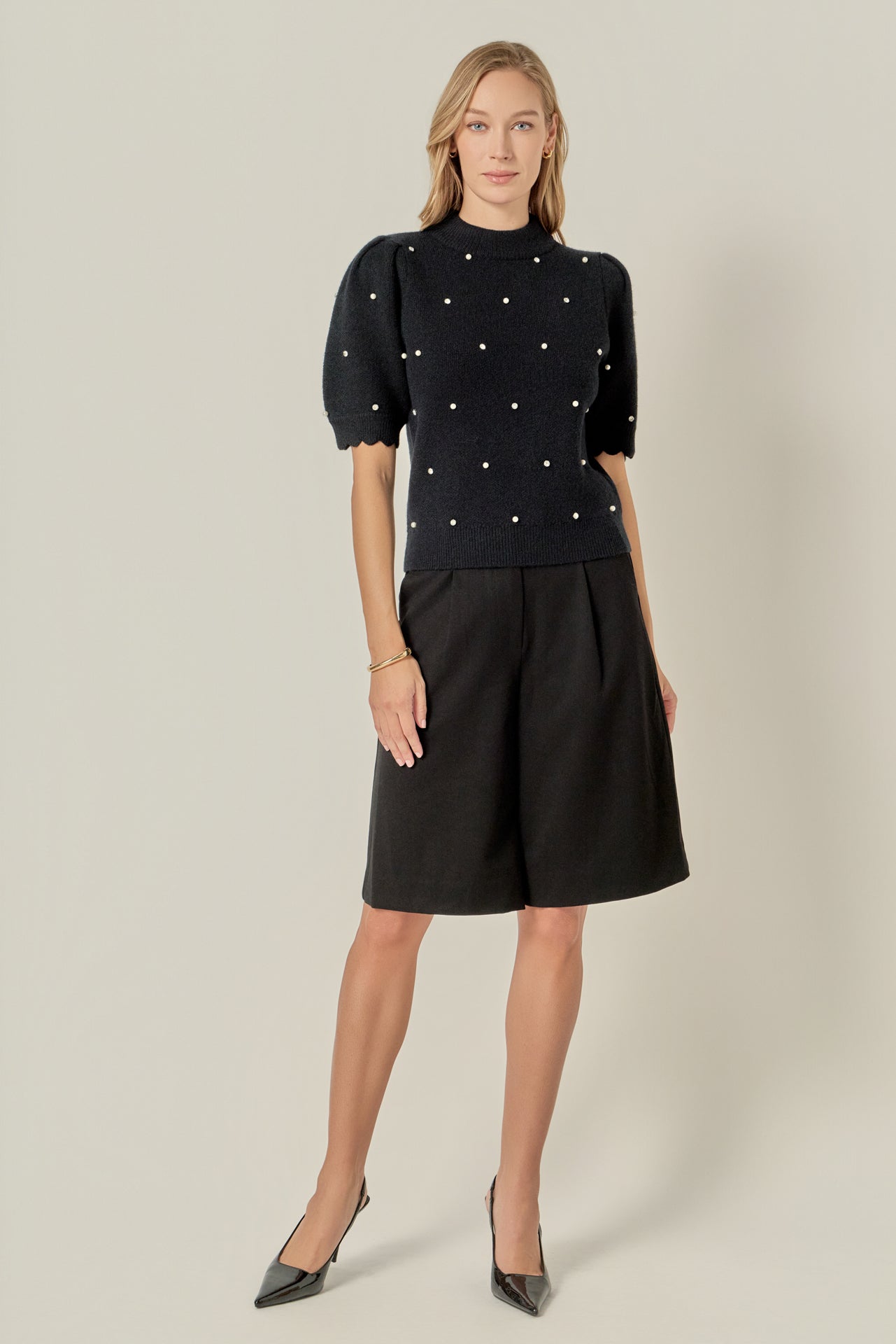 ENGLISH FACTORY - Scalloped Puff Sleeve Embellishment Knit - SWEATERS & KNITS available at Objectrare