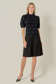 ENGLISH FACTORY - Scalloped Puff Sleeve Embellishment Knit - SWEATERS & KNITS available at Objectrare