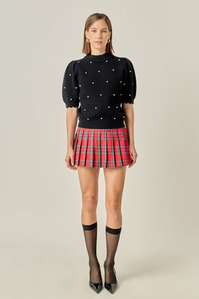 ENGLISH FACTORY - Scalloped Puff Sleeve Embellishment Knit - SWEATERS & KNITS available at Objectrare