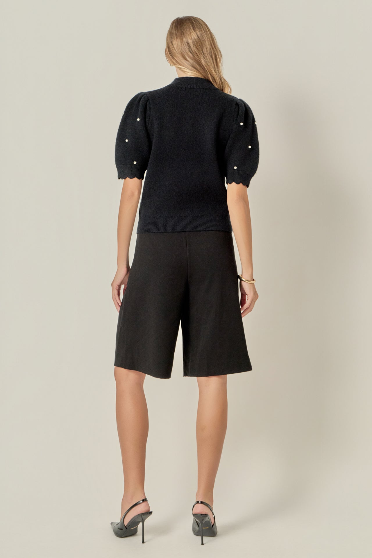 ENGLISH FACTORY - Scalloped Puff Sleeve Embellishment Knit - SWEATERS & KNITS available at Objectrare