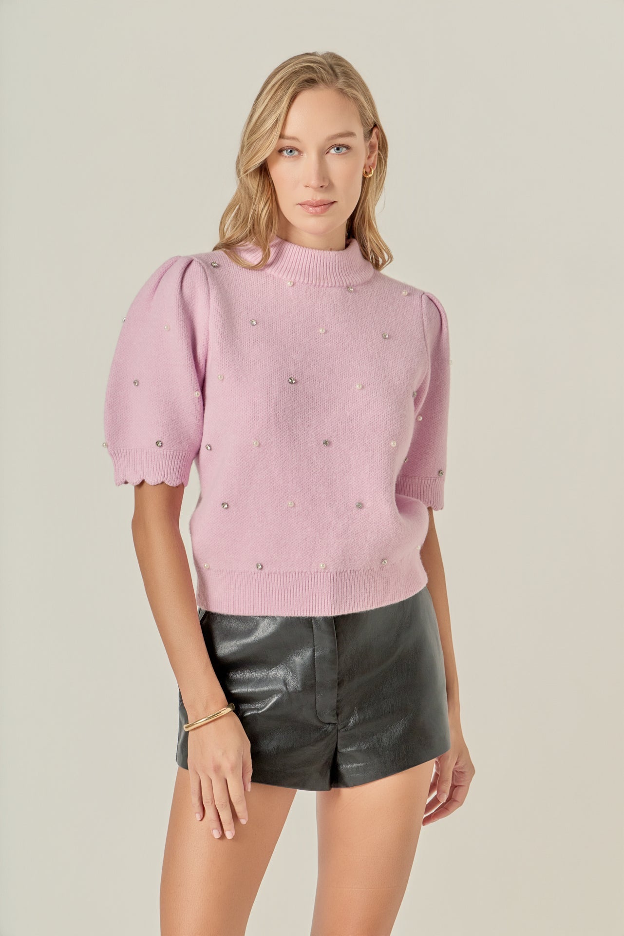 ENGLISH FACTORY - Scalloped Puff Sleeve Embellishment Knit - SWEATERS & KNITS available at Objectrare