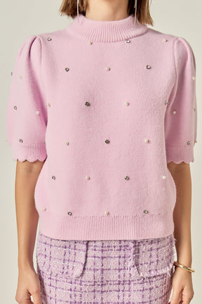 ENGLISH FACTORY - Scalloped Puff Sleeve Embellishment Knit - SWEATERS & KNITS available at Objectrare