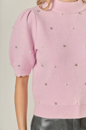 ENGLISH FACTORY - Scalloped Puff Sleeve Embellishment Knit - SWEATERS & KNITS available at Objectrare