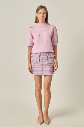 ENGLISH FACTORY - Scalloped Puff Sleeve Embellishment Knit - SWEATERS & KNITS available at Objectrare