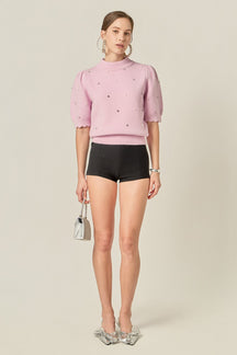 ENGLISH FACTORY - Scalloped Puff Sleeve Embellishment Knit - TOPS available at Objectrare