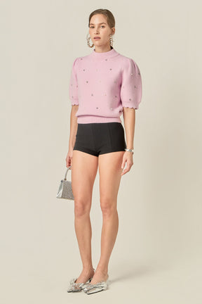 ENGLISH FACTORY - Scalloped Puff Sleeve Embellishment Knit - TOPS available at Objectrare