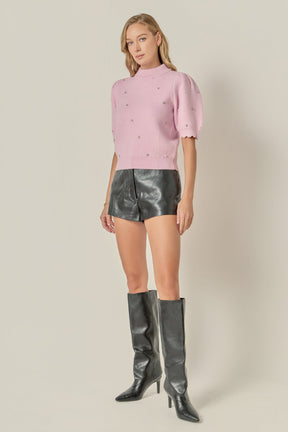 ENGLISH FACTORY - Scalloped Puff Sleeve Embellishment Knit - SWEATERS & KNITS available at Objectrare
