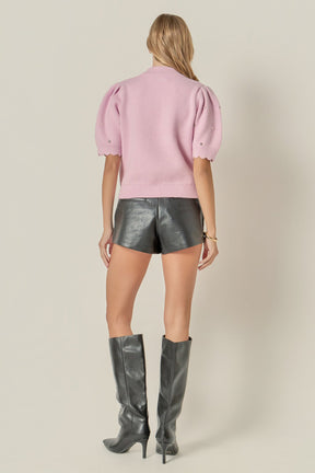 ENGLISH FACTORY - Scalloped Puff Sleeve Embellishment Knit - SWEATERS & KNITS available at Objectrare