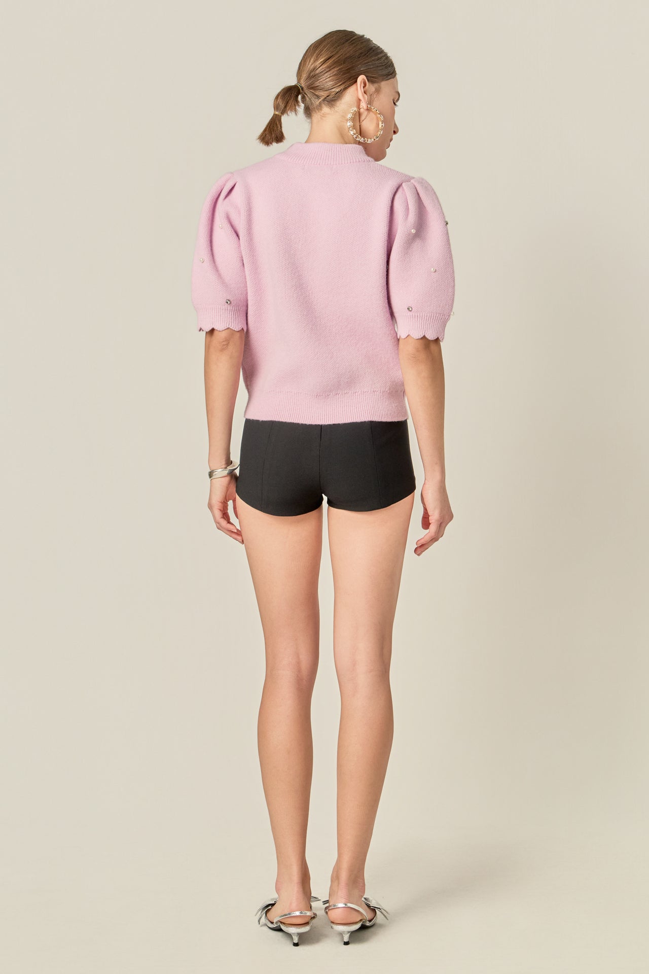 ENGLISH FACTORY - Scalloped Puff Sleeve Embellishment Knit - TOPS available at Objectrare