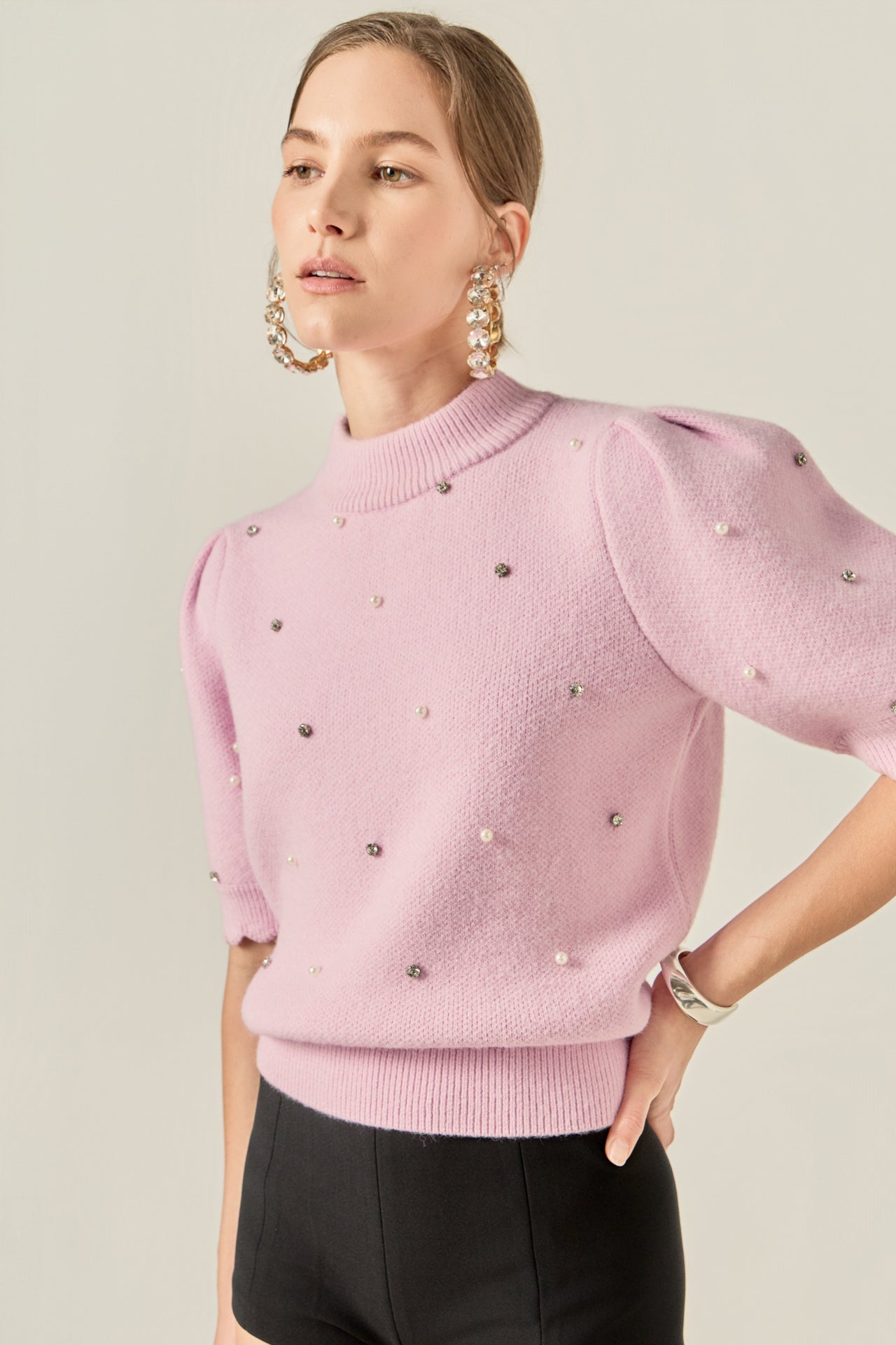 ENGLISH FACTORY - Scalloped Puff Sleeve Embellishment Knit - TOPS available at Objectrare