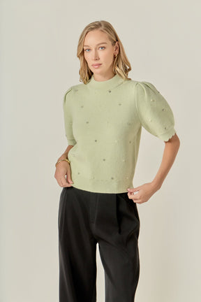 ENGLISH FACTORY - Scalloped Puff Sleeve Embellishment Knit - SWEATERS & KNITS available at Objectrare