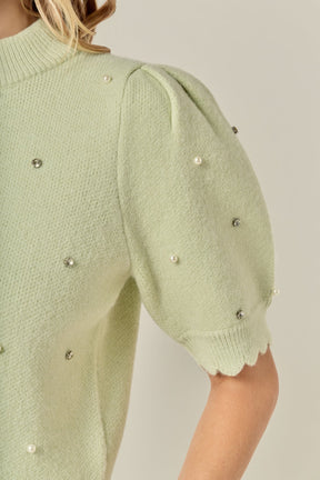 ENGLISH FACTORY - Scalloped Puff Sleeve Embellishment Knit - SWEATERS & KNITS available at Objectrare