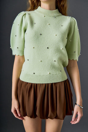 ENGLISH FACTORY - Scalloped Puff Sleeve Embellishment Knit - TOPS available at Objectrare