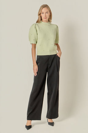ENGLISH FACTORY - Scalloped Puff Sleeve Embellishment Knit - SWEATERS & KNITS available at Objectrare