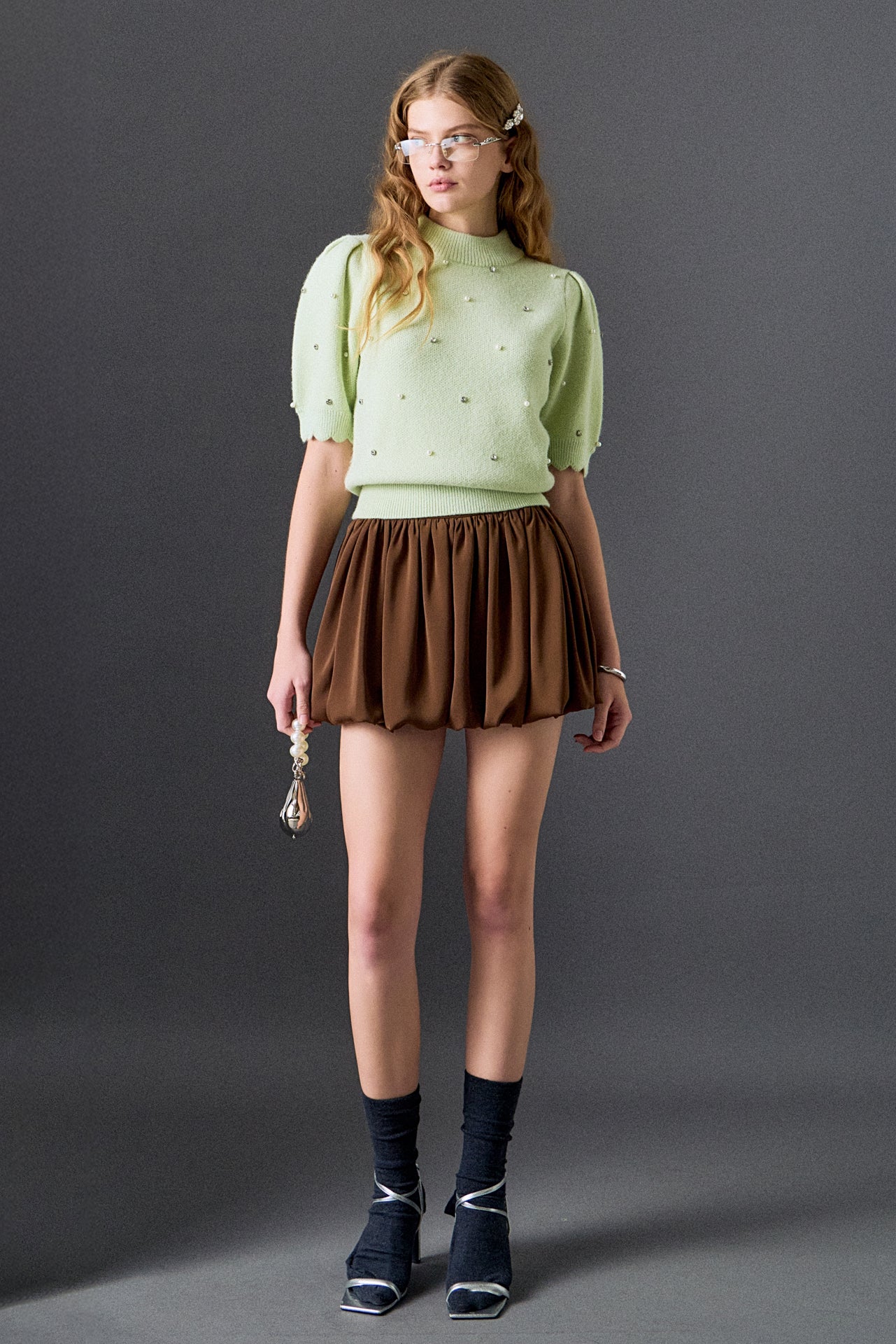 ENGLISH FACTORY - Scalloped Puff Sleeve Embellishment Knit - TOPS available at Objectrare