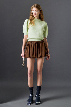 ENGLISH FACTORY - Scalloped Puff Sleeve Embellishment Knit - TOPS available at Objectrare