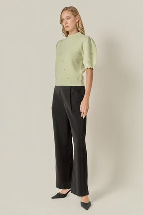ENGLISH FACTORY - Scalloped Puff Sleeve Embellishment Knit - SWEATERS & KNITS available at Objectrare
