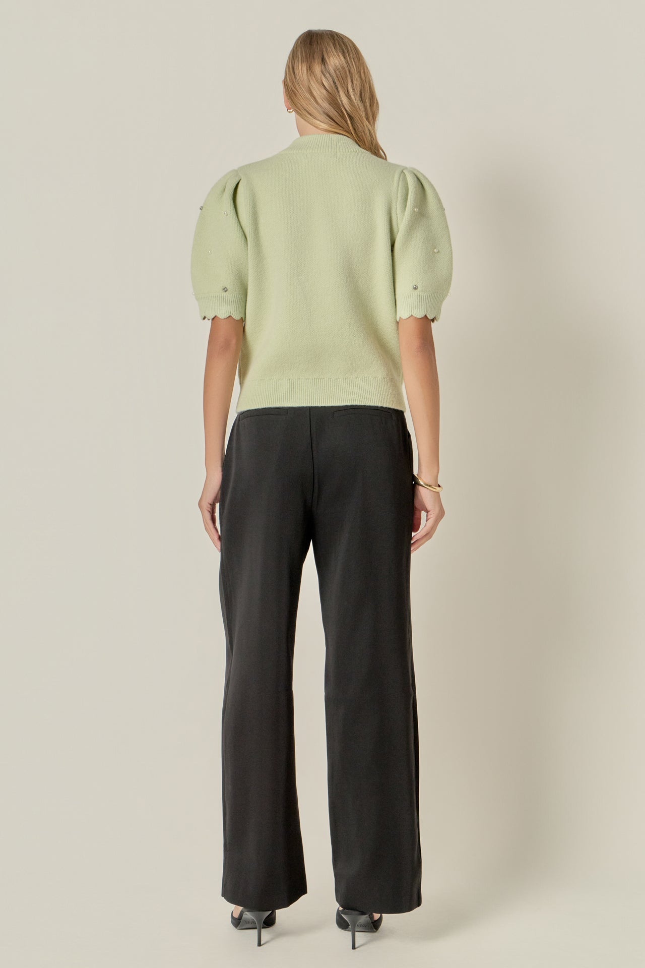 ENGLISH FACTORY - Scalloped Puff Sleeve Embellishment Knit - SWEATERS & KNITS available at Objectrare