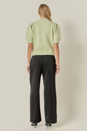 ENGLISH FACTORY - Scalloped Puff Sleeve Embellishment Knit - SWEATERS & KNITS available at Objectrare