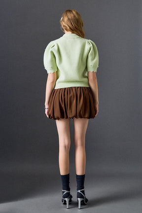 ENGLISH FACTORY - Scalloped Puff Sleeve Embellishment Knit - TOPS available at Objectrare