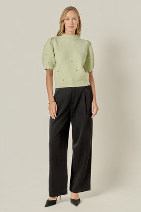 ENGLISH FACTORY - Scalloped Puff Sleeve Embellishment Knit - SWEATERS & KNITS available at Objectrare