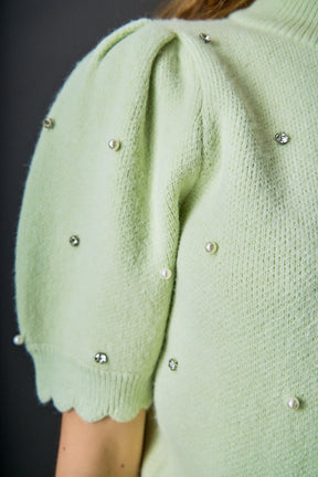 ENGLISH FACTORY - Scalloped Puff Sleeve Embellishment Knit - TOPS available at Objectrare