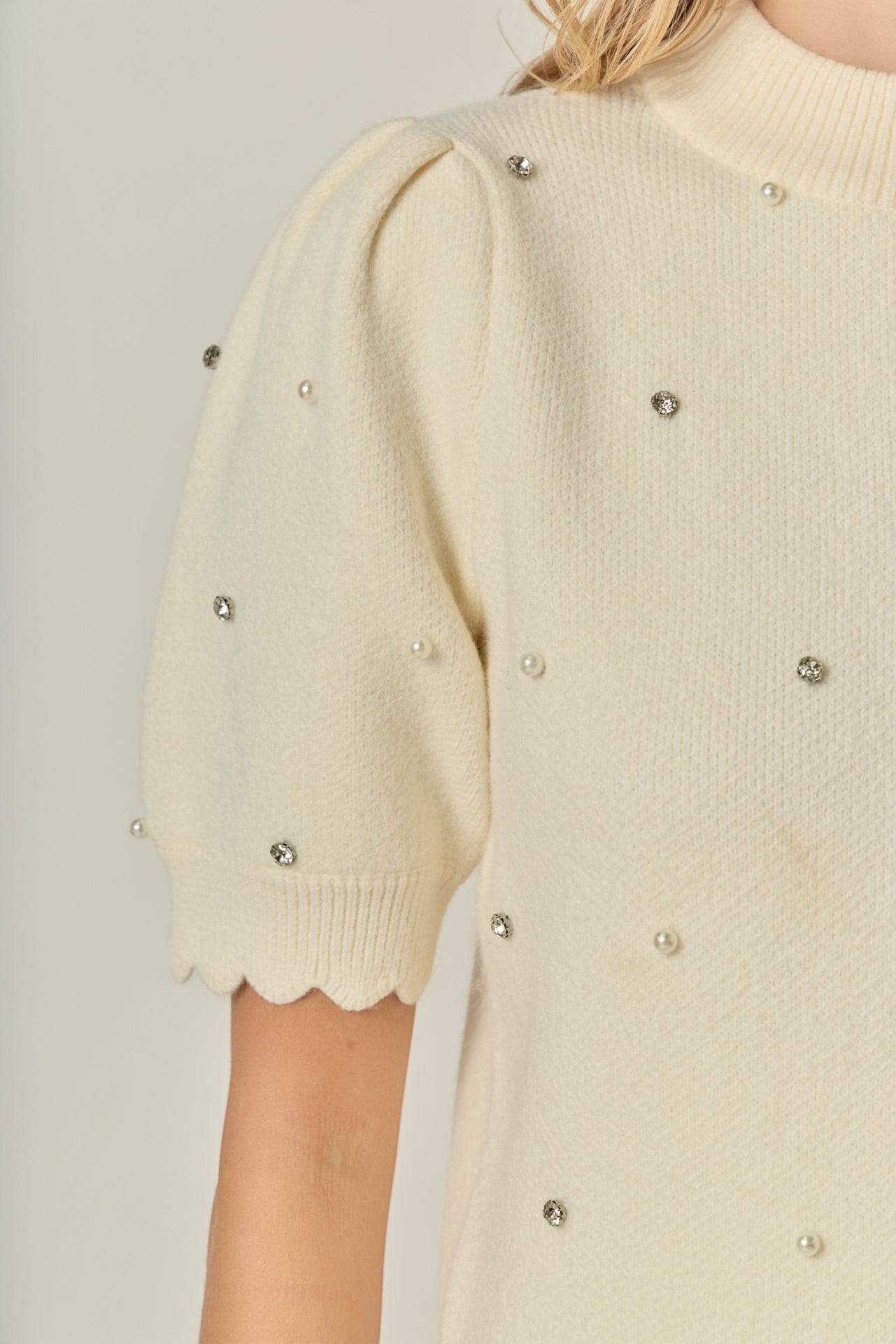 ENGLISH FACTORY - Scalloped Puff Sleeve Embellishment Knit - SWEATERS & KNITS available at Objectrare