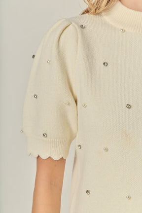 ENGLISH FACTORY - Scalloped Puff Sleeve Embellishment Knit - SWEATERS & KNITS available at Objectrare