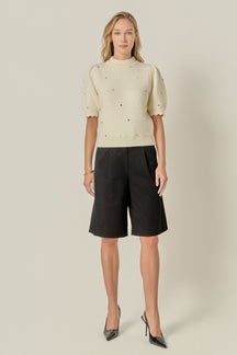 ENGLISH FACTORY - Scalloped Puff Sleeve Embellishment Knit - SWEATERS & KNITS available at Objectrare