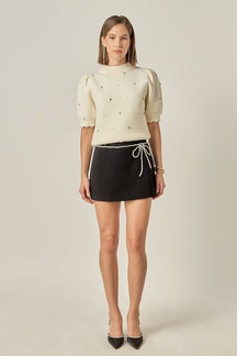 ENGLISH FACTORY - Scalloped Puff Sleeve Embellishment Knit - TOPS available at Objectrare