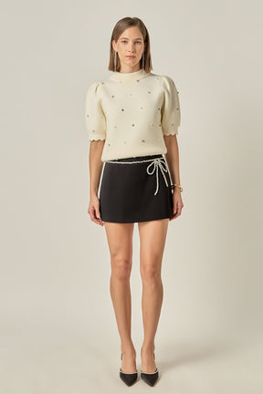 ENGLISH FACTORY - Scalloped Puff Sleeve Embellishment Knit - TOPS available at Objectrare