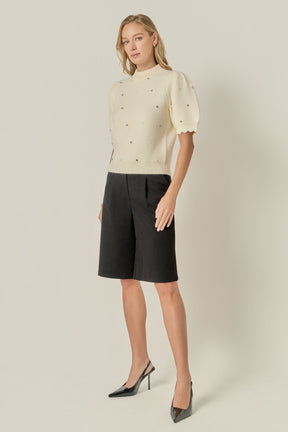 ENGLISH FACTORY - Scalloped Puff Sleeve Embellishment Knit - SWEATERS & KNITS available at Objectrare
