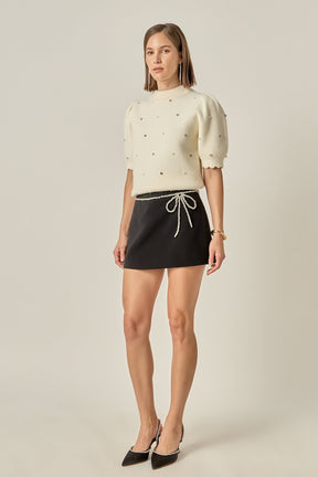 ENGLISH FACTORY - Scalloped Puff Sleeve Embellishment Knit - TOPS available at Objectrare