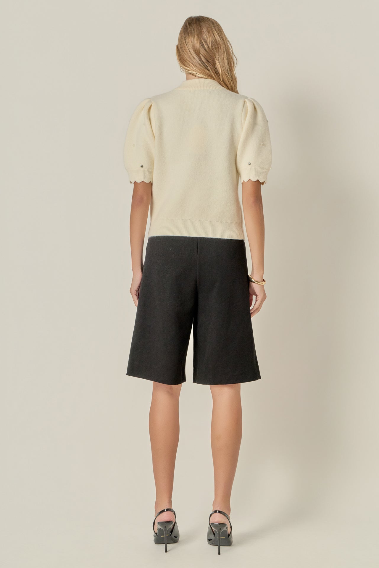 ENGLISH FACTORY - Scalloped Puff Sleeve Embellishment Knit - SWEATERS & KNITS available at Objectrare