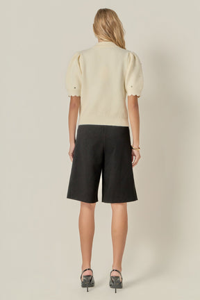 ENGLISH FACTORY - Scalloped Puff Sleeve Embellishment Knit - SWEATERS & KNITS available at Objectrare