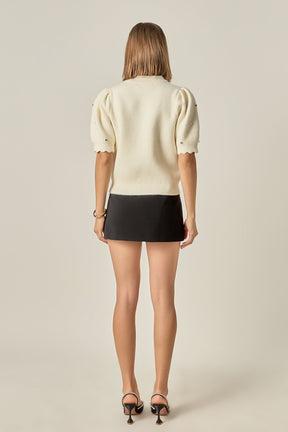 ENGLISH FACTORY - Scalloped Puff Sleeve Embellishment Knit - TOPS available at Objectrare