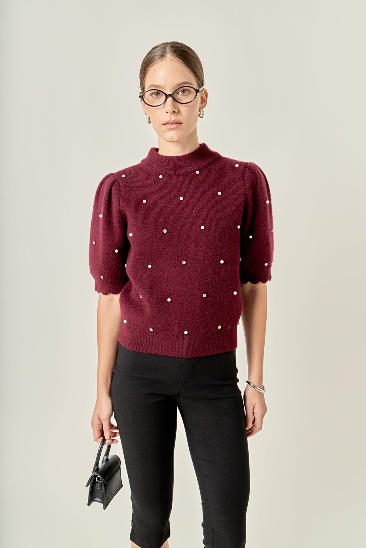 ENGLISH FACTORY - Scalloped Puff Sleeve Embellishment Knit - TOPS available at Objectrare