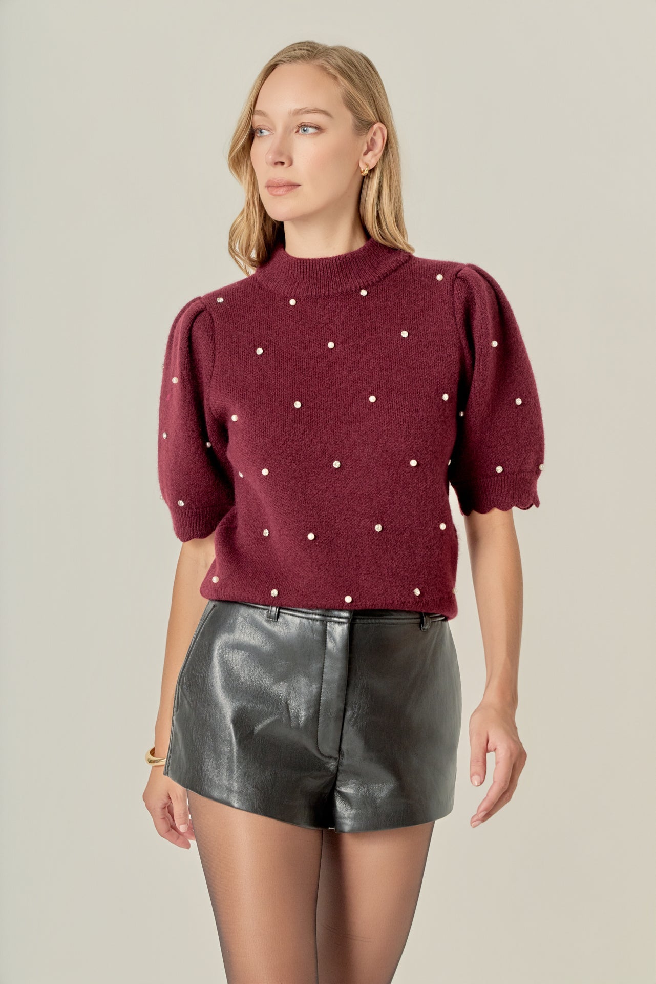 ENGLISH FACTORY - Scalloped Puff Sleeve Embellishment Knit - SWEATERS & KNITS available at Objectrare