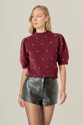 ENGLISH FACTORY - Scalloped Puff Sleeve Embellishment Knit - SWEATERS & KNITS available at Objectrare
