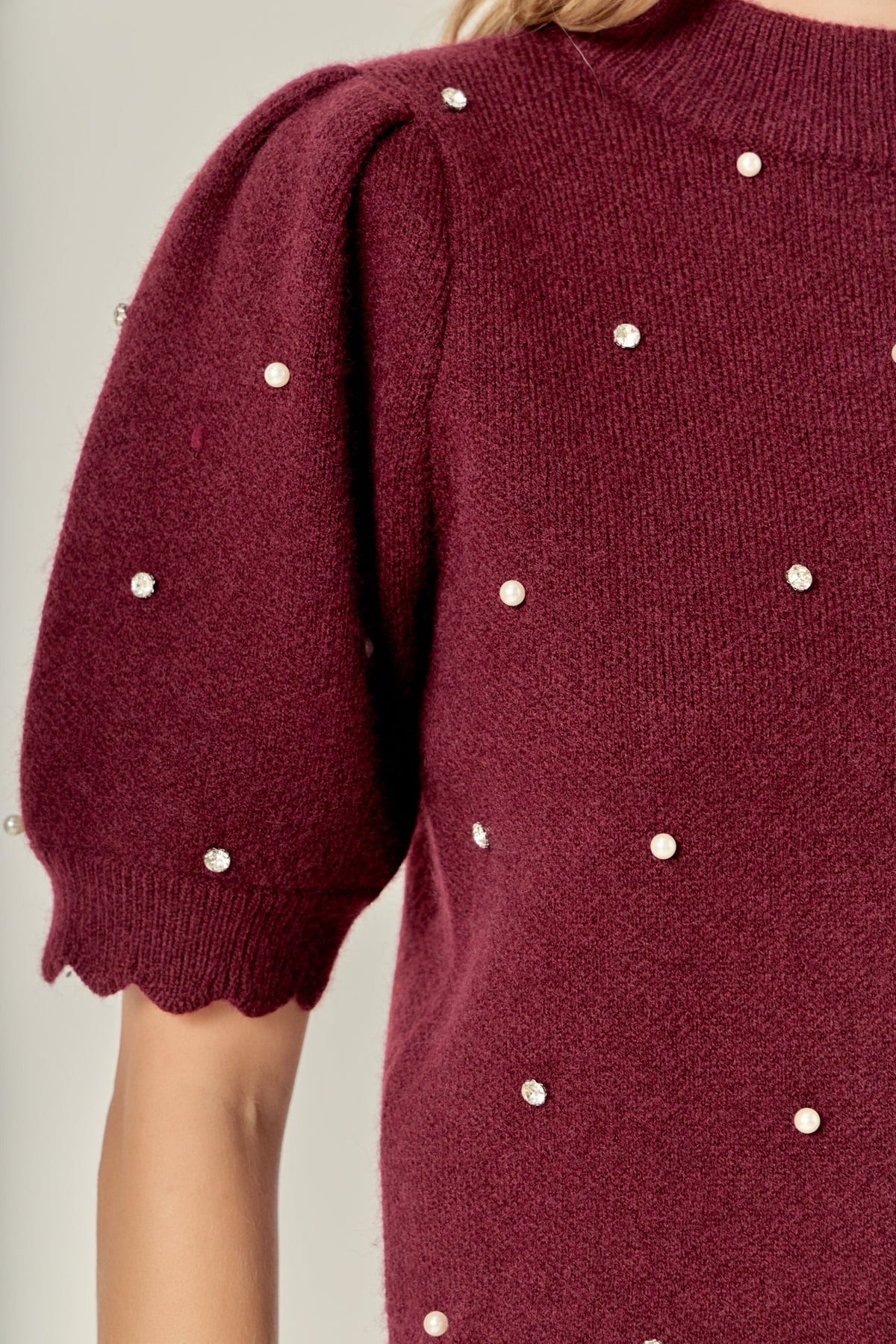 ENGLISH FACTORY - Scalloped Puff Sleeve Embellishment Knit - SWEATERS & KNITS available at Objectrare