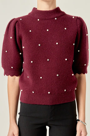 ENGLISH FACTORY - Scalloped Puff Sleeve Embellishment Knit - TOPS available at Objectrare