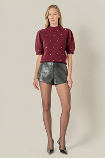 ENGLISH FACTORY - Scalloped Puff Sleeve Embellishment Knit - SWEATERS & KNITS available at Objectrare