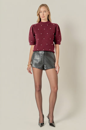 ENGLISH FACTORY - Scalloped Puff Sleeve Embellishment Knit - SWEATERS & KNITS available at Objectrare