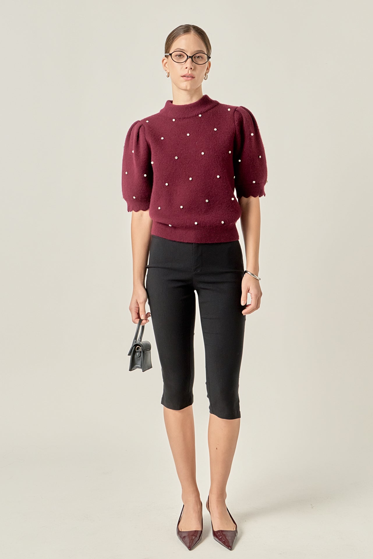 ENGLISH FACTORY - Scalloped Puff Sleeve Embellishment Knit - TOPS available at Objectrare