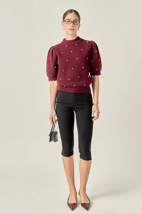 ENGLISH FACTORY - Scalloped Puff Sleeve Embellishment Knit - TOPS available at Objectrare