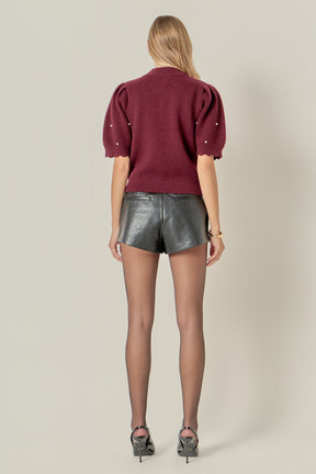 ENGLISH FACTORY - Scalloped Puff Sleeve Embellishment Knit - SWEATERS & KNITS available at Objectrare