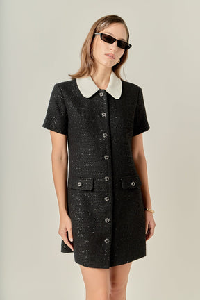 ENGLISH FACTORY - Collar Pointed Tweed Mini Dress - DRESSES available at Objectrare