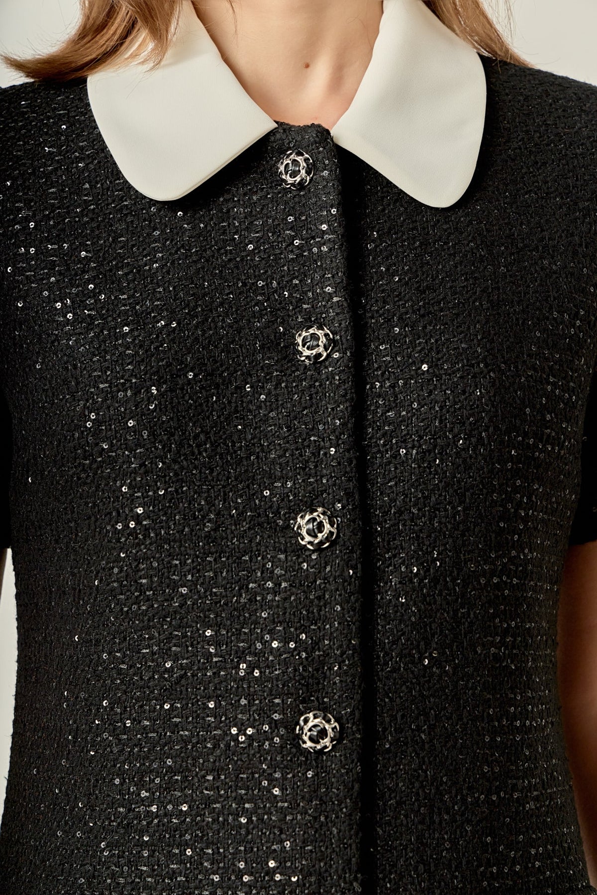 ENGLISH FACTORY - Collar Pointed Tweed Mini Dress - DRESSES available at Objectrare